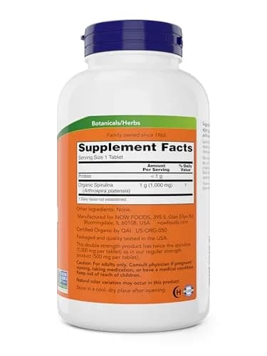 NOW Foods Organic Spirulina 1000mg Tablets - 300 Count | Double Strength, Non-GMO, Vegan thumbnail 2