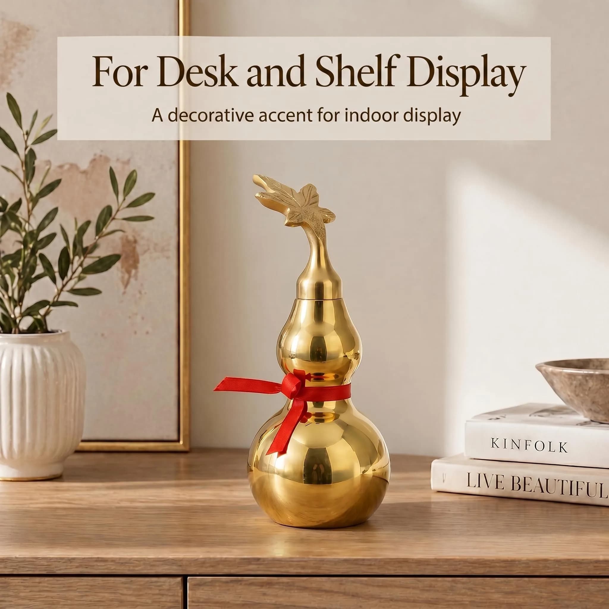I-MART Brass Wu Lou Hu Lu Calabash Gourd 10 cm (4 Inch) with Bagua Base | Chinese Feng Shui Decor thumbnail 3
