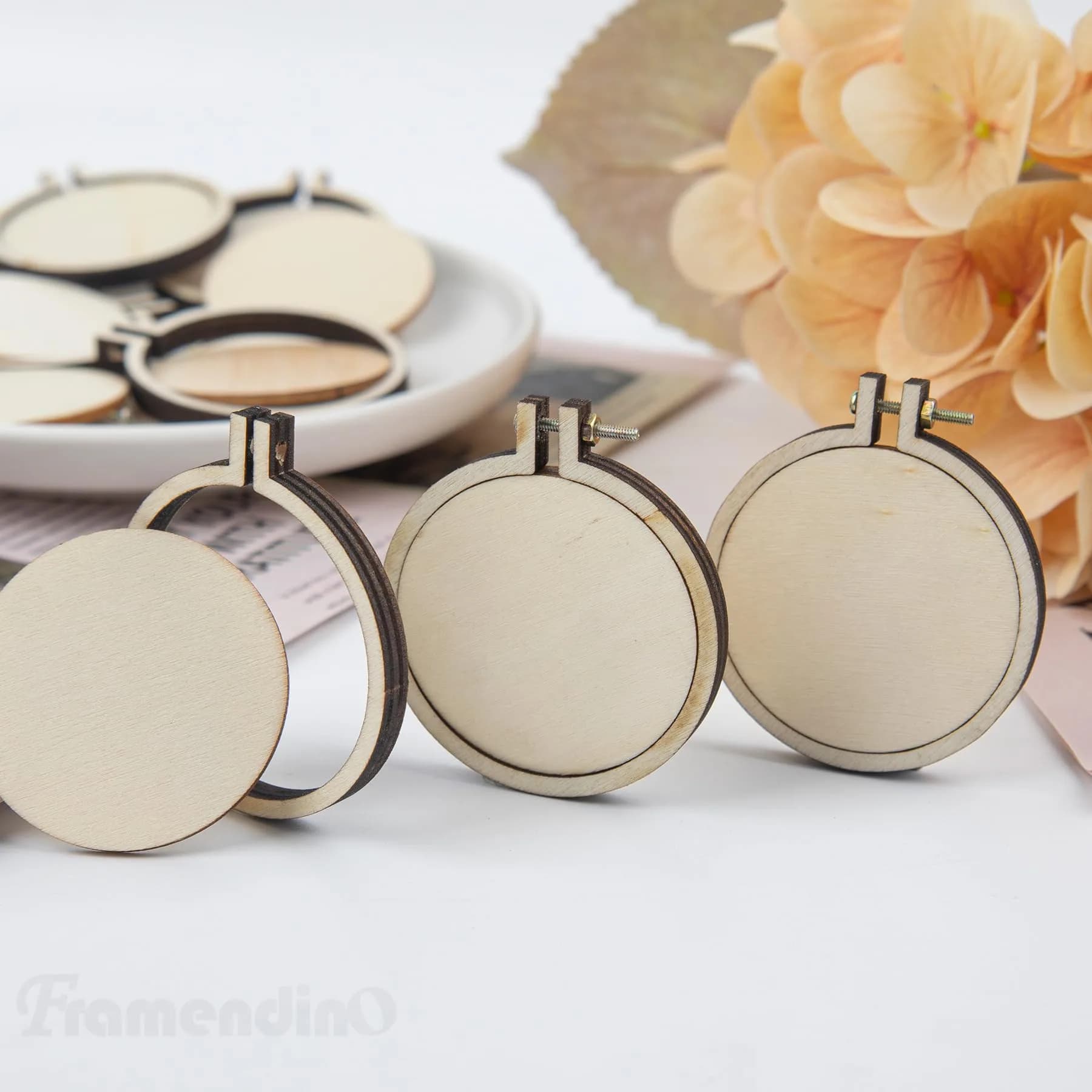Framendino Mini Embroidery Hoop 2.2x2 Inch (20 Pack) | Natural Wood Craft Hoops for DIY Hanging Ornaments - view 6