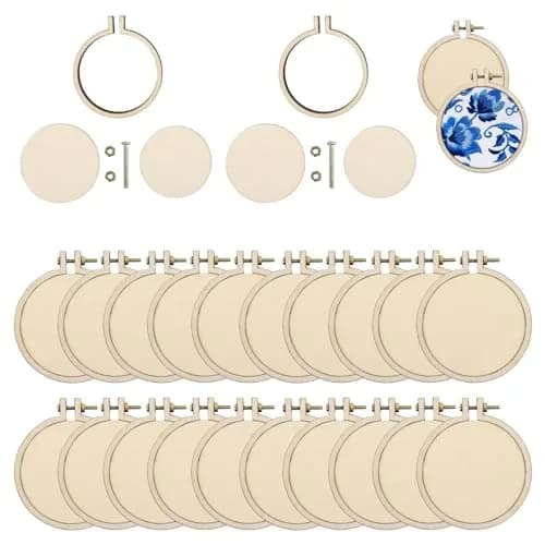 Framendino Mini Embroidery Hoop 2.2x2 Inch (20 Pack) | Natural Wood Craft Hoops for DIY Hanging Ornaments thumbnail 1
