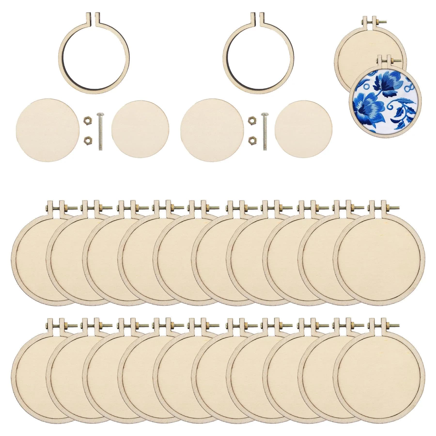 Framendino Mini Embroidery Hoops Wood Round Cross Stitch for Crafts Jewelry 20 Pack (2.9 cm / 2.5 cm) — 2.2"x2"