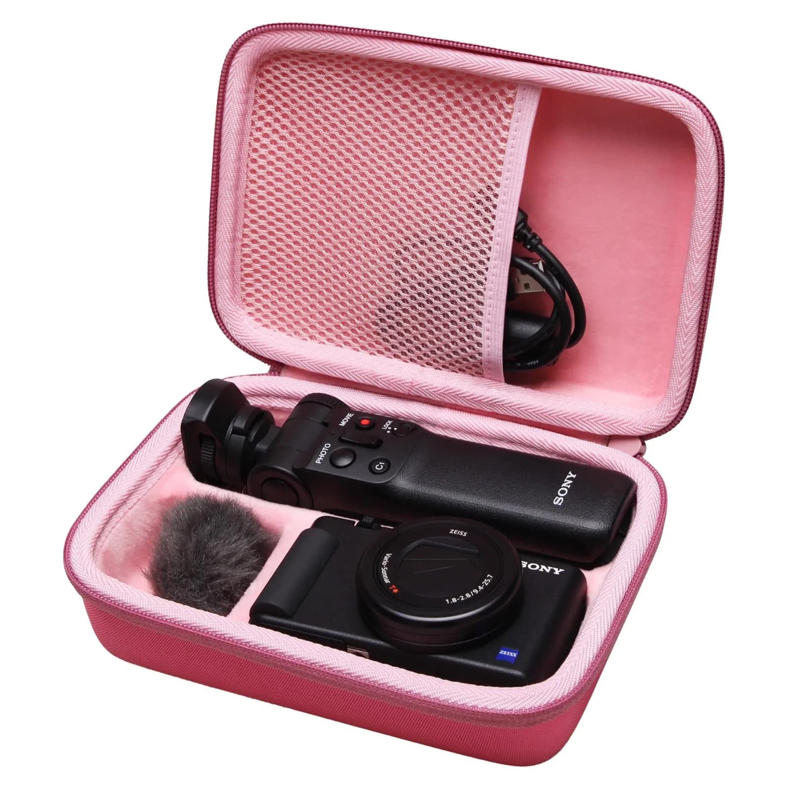 L LTGEM Hard Camera Case for Sony ZV-1F/ZV-1/ZV-1 II Vlog Camera, Tripod, Accessories | 19.5cm (7.7") Rose
