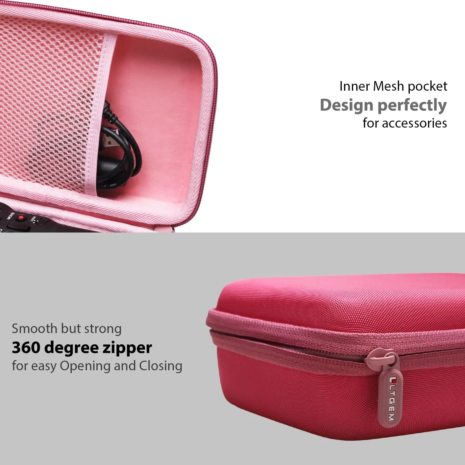 L LTGEM Hard Camera Case for Sony ZV-1F/ZV-1/ZV-1 II Vlog Camera, Tripod, Accessories | 19.5cm (7.7") Rose - view 5