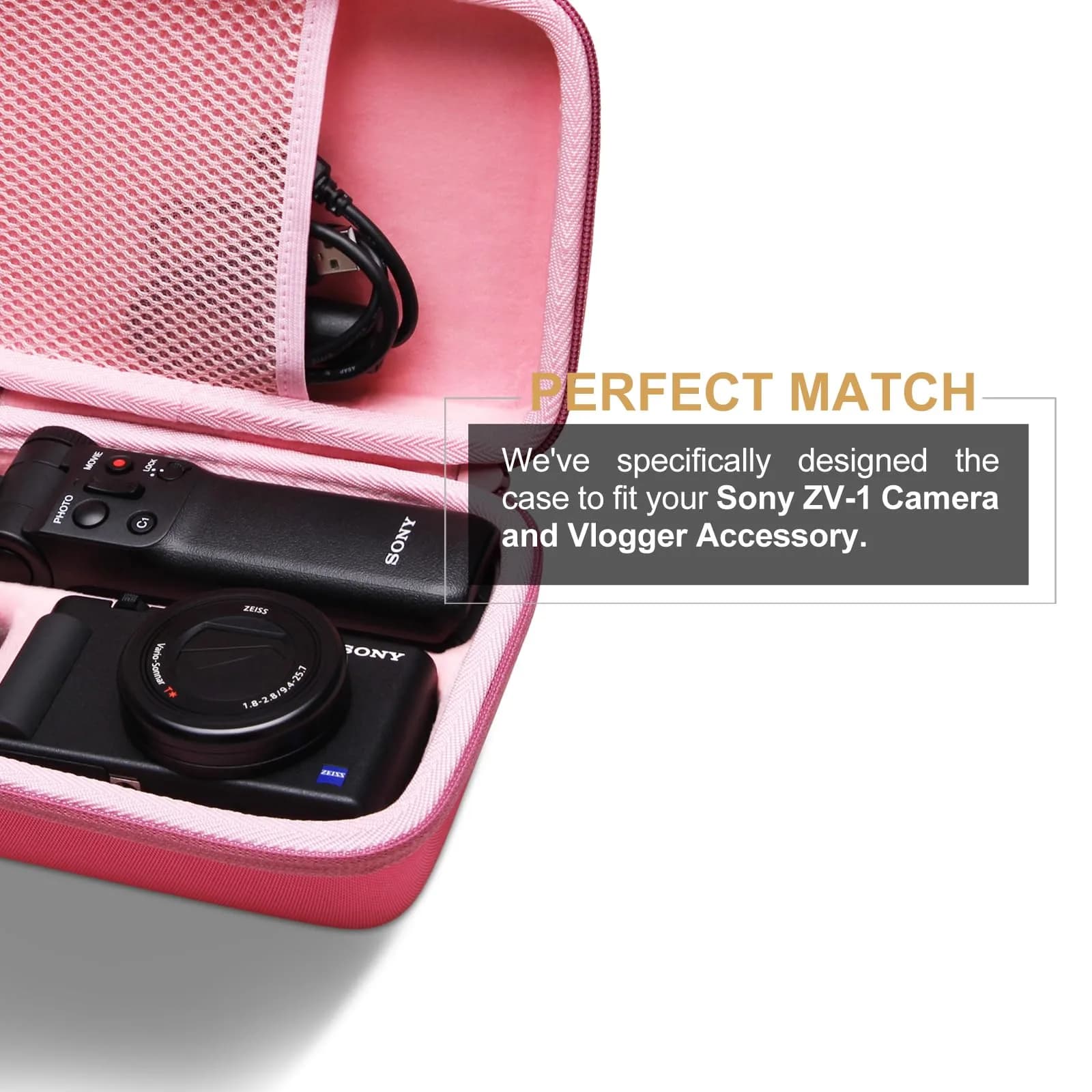 L LTGEM Hard Camera Case for Sony ZV-1F/ZV-1/ZV-1 II Vlog Camera, Tripod, Accessories | 19.5cm (7.7") Rose - view 6