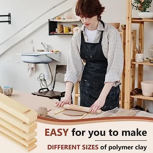 Sasylvia 20 Pcs Wood Clay Rolling Pin Guides, 10 Sizes, 34cm (13.4in) | Flat Clay Rolling Tools for Sculpting thumbnail 5