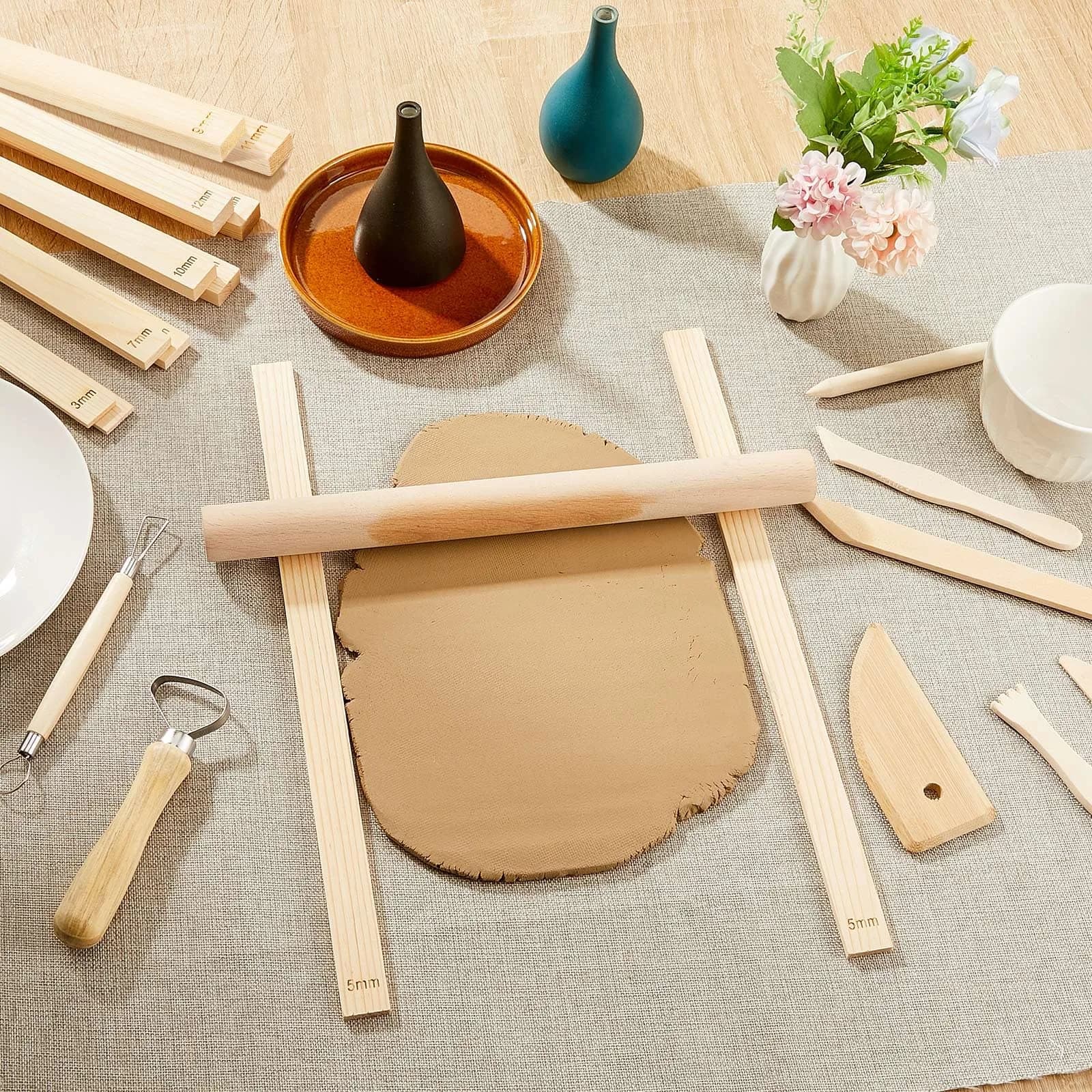 Sasylvia 20 Pcs Wood Clay Rolling Pin Guides, 10 Sizes, 34cm (13.4in) | Flat Clay Rolling Tools for Sculpting - view 7