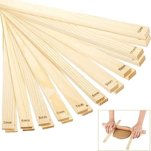 Sasylvia 20 Pcs Wood Clay Rolling Pin Guides, 10 Sizes, 34cm (13.4in) | Flat Clay Rolling Tools for Sculpting thumbnail 1
