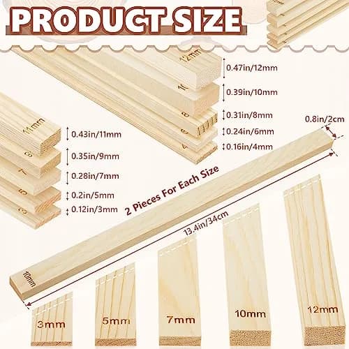 Sasylvia 20 Pcs Wood Clay Rolling Pin Guides, 10 Sizes, 34cm (13.4in) | Flat Clay Rolling Tools for Sculpting thumbnail 2