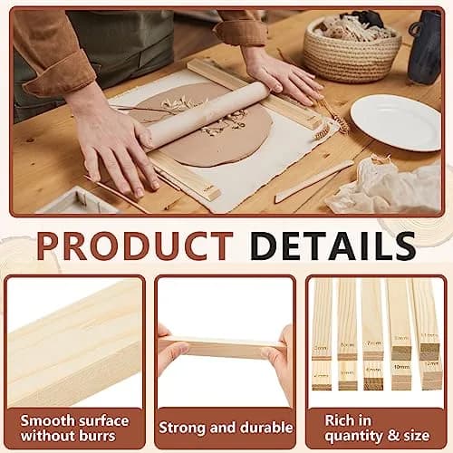 Sasylvia 20 Pcs Wood Clay Rolling Pin Guides, 10 Sizes, 34cm (13.4in) | Flat Clay Rolling Tools for Sculpting thumbnail 3