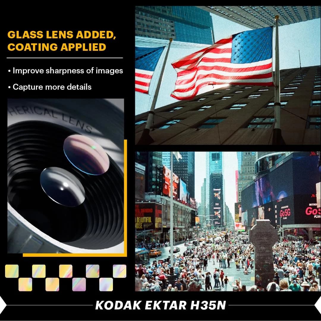 Kodak EKTAR H35N Half Frame Film Camera, 35mm, Reusable, Focus-Free, Bulb Function, Built-in Star Filter, Coated Improved Lens (Glazed Orange) - view 8