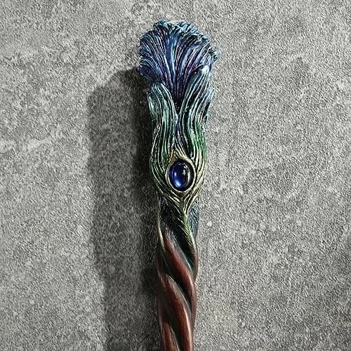 Veronese Design Sapphire Plume Peacock Magic Wand 36 cm (14 1/8 Inch) | Hand-Painted Wizard Prop thumbnail 3