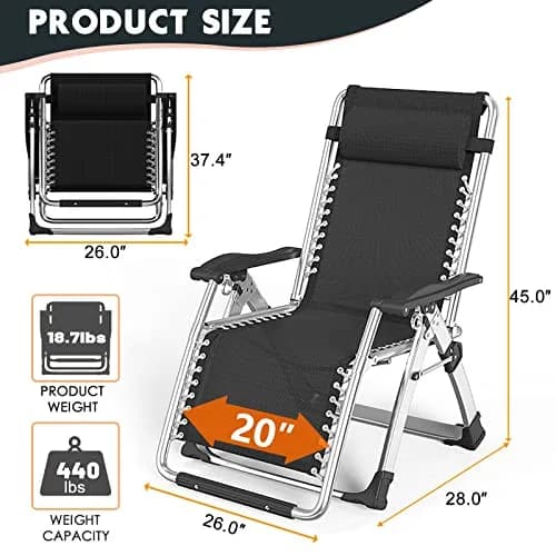 MOPHOTO Zero Gravity Chair Outdoor Padded Lounge Chair Supports up to 200kg thumbnail 2