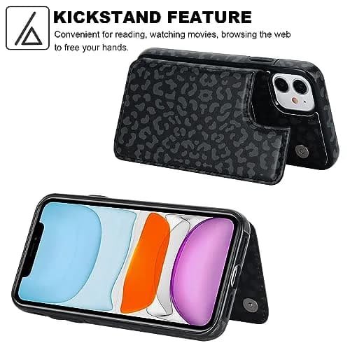HAOPINSH Wallet Case with Card Holder for iPhone 11, Black Leopard | RFID Blocking, Shockproof & Kickstand (6.1") thumbnail 4