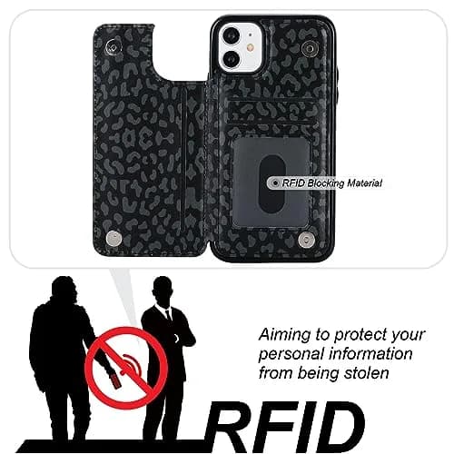HAOPINSH Wallet Case with Card Holder for iPhone 11, Black Leopard | RFID Blocking, Shockproof & Kickstand (6.1") thumbnail 3