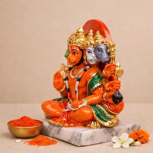 Servdharm Panchmukhi Hanuman Idol Resin 5.9" Orange | 14.9 cm Tall Traditional Religious Figurine thumbnail 2