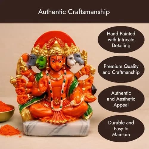 Servdharm Panchmukhi Hanuman Idol Resin 5.9" Orange | 14.9 cm Tall Traditional Religious Figurine thumbnail 3