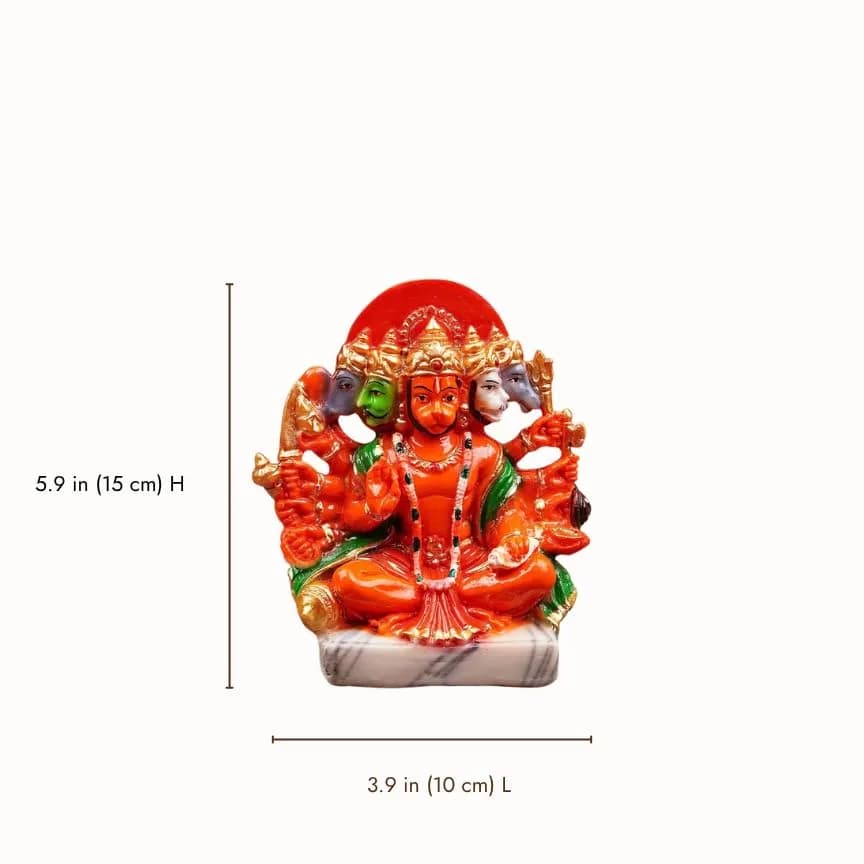 Servdharm Panchmukhi Hanuman Idol Resin 5.9" Orange | 14.9 cm Tall Traditional Religious Figurine - view 4