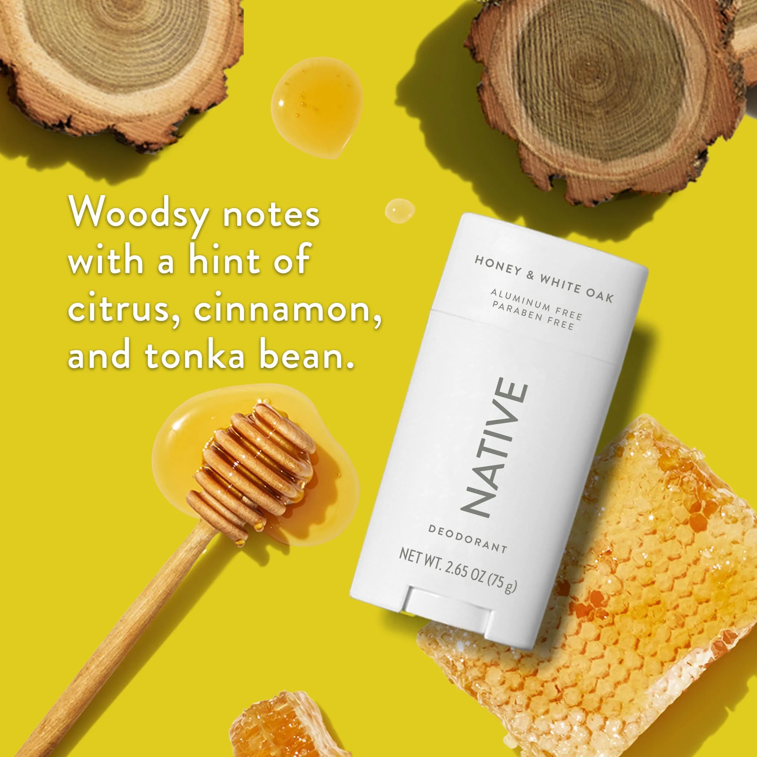 Native Honey & White Oak Natural Deodorant Stick 77g (2.65oz) | 72-Hour Odor Control - view 3