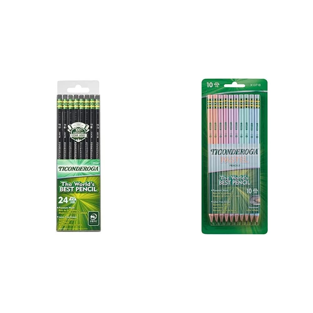 Ticonderoga Wood-Cased Pencils (24 Count) & Pastel Pencils (10 Count) | Smooth Graphite & Latex-Free Erasers - main product image
