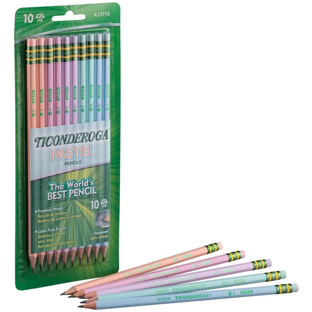 Ticonderoga Wood-Cased Pencils (24 Count) & Pastel Pencils (10 Count) | Smooth Graphite & Latex-Free Erasers - view 3