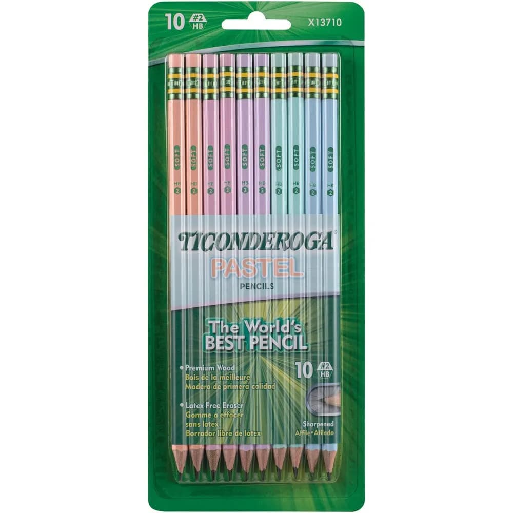 Ticonderoga Wood-Cased Pencils (24 Count) & Pastel Pencils (10 Count) | Smooth Graphite & Latex-Free Erasers - view 2
