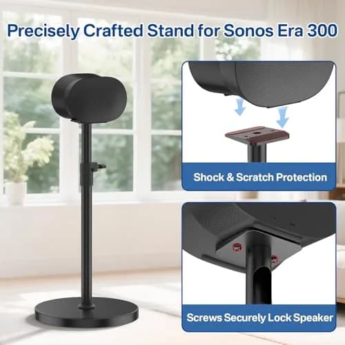 Chunxiao Heavy-Duty Speaker Stand for Sonos Era 300 | Black 1 Pack | 81cm (31.9") to 103cm (40.5") Height Adjustable thumbnail 2