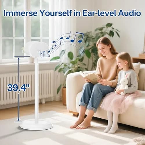 Chunxiao Heavy-Duty Speaker Stand for Sonos Era 300, White | 99.9 cm (39.4 Inches) Floor Speaker Stand with Cable Management thumbnail 6