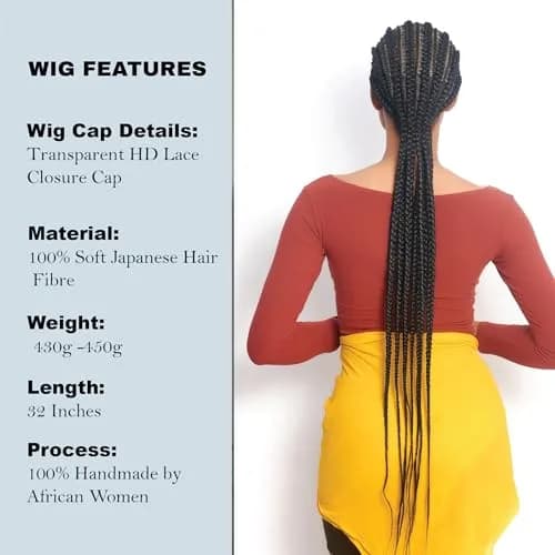 Wow Braids 32" Full 360 HD Lace Front Cornrow Braided Wig for Women | Synthetic Handmade Edgy Style thumbnail 4