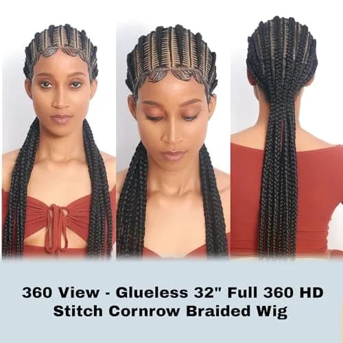 Wow Braids 32" Full 360 HD Lace Front Cornrow Braided Wig for Women | Synthetic Handmade Edgy Style thumbnail 5