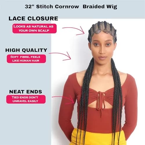 Wow Braids 32" Full 360 HD Lace Front Cornrow Braided Wig for Women | Synthetic Handmade Edgy Style thumbnail 2