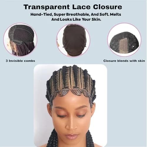 Wow Braids 32" Full 360 HD Lace Front Cornrow Braided Wig for Women | Synthetic Handmade Edgy Style thumbnail 3
