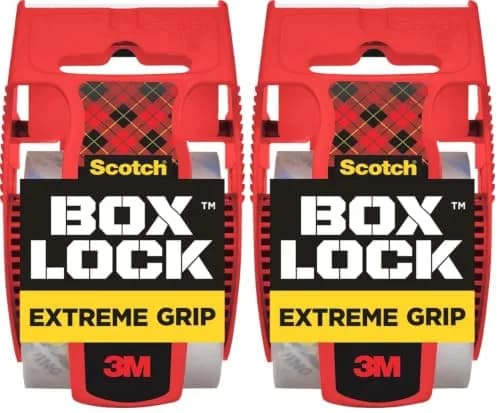 Scotch Box Lock Packaging Tape with Dispenser 1.88 in x 800 in Clear | Extreme Grip, Sticks Instantly to Any Box (Pack of 2) thumbnail 1