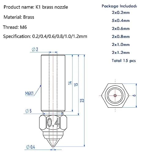 LANKEGU K1 Brass Nozzles Kit 15PCS (0.2mm-1.2mm) | High-Speed 3D Printer Upgrade Parts thumbnail 2