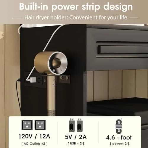 Fameill Large Makeup Vanity Desk with Lighted Mirror & Power Strip, Black | Modern Bedroom Furniture with 3 Drawers & Tempered Glass thumbnail 6