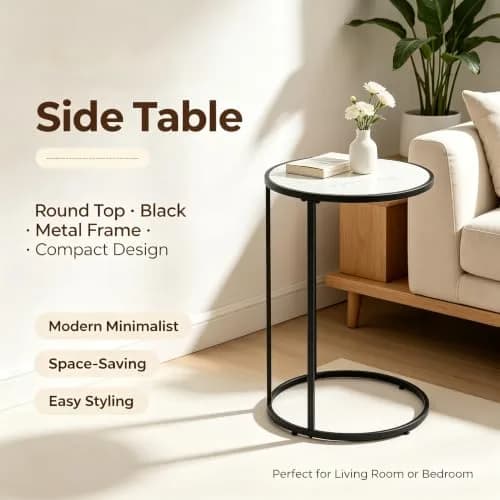 RiteSune C-Shaped Side Table 15.75 x 24.5 inches | Space-Saving Modern End Table thumbnail 3
