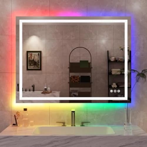 WTTY 28"x36" RGB LED Bathroom Mirror with Light | Anti-Fog, Dimmable, Tempered Glass thumbnail 1