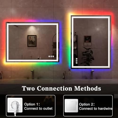 WTTY 28"x36" RGB LED Bathroom Mirror with Light | Anti-Fog, Dimmable, Tempered Glass thumbnail 4