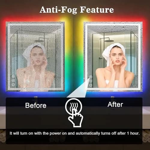 WTTY 28"x36" RGB LED Bathroom Mirror with Light | Anti-Fog, Dimmable, Tempered Glass thumbnail 6