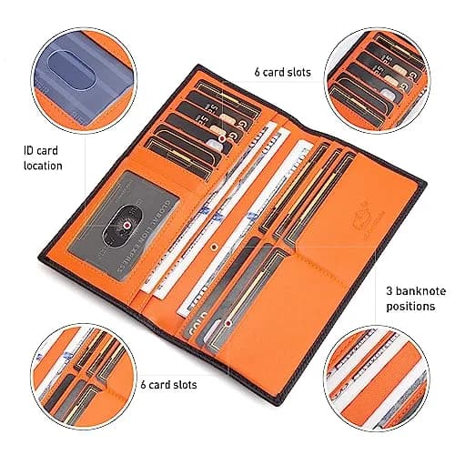 BISON DENIM Long Wallet for Men with AirTag Holder, RFID Leather Bifold | Slim, Organized, Genuine Cowhide thumbnail 4