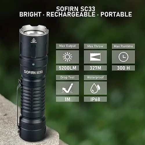 CSTEBOKE SC33 Tactical Flashlight 5200 Lumens | USB Rechargeable, 327m Beam Distance thumbnail 5