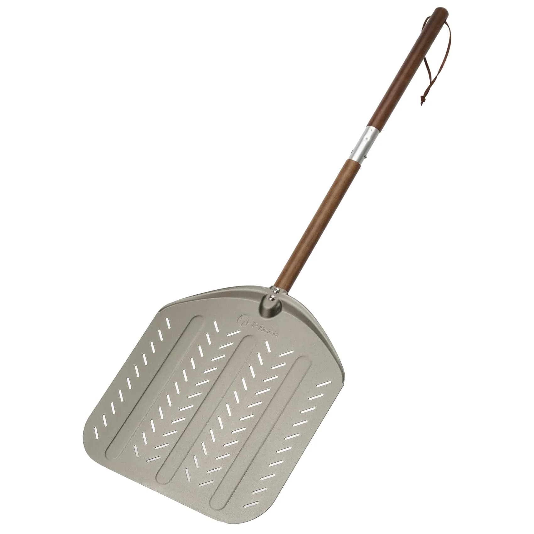 Q Pizza Perforated Pizza Peel 14" x 42" with Detachable Wood Handle & Rolling Pin Function | Lightweight Aluminum, Non-Stick, Oven-Safe — Gold