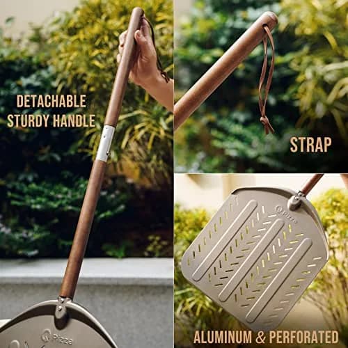 Q Pizza Perforated Pizza Peel 14" x 42" with Detachable Wood Handle & Rolling Pin Function | Lightweight Aluminum, Non-Stick, Oven-Safe thumbnail 4