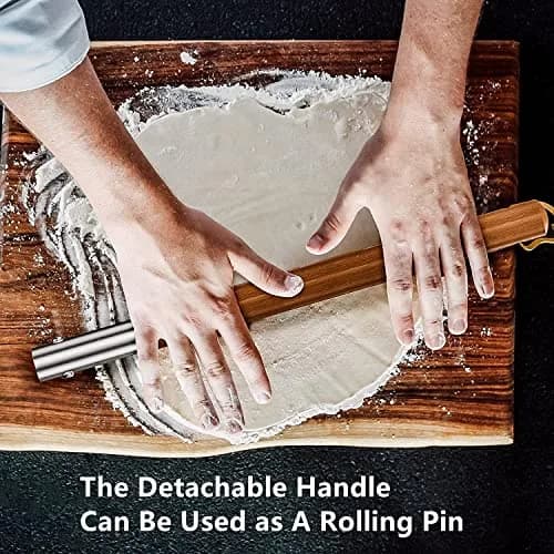 Q Pizza Perforated Pizza Peel 14" x 42" with Detachable Wood Handle & Rolling Pin Function | Lightweight Aluminum, Non-Stick, Oven-Safe thumbnail 7
