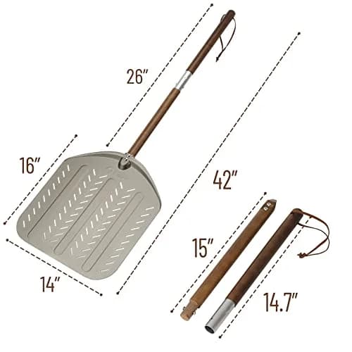 Q Pizza Perforated Pizza Peel 14" x 42" with Detachable Wood Handle & Rolling Pin Function | Lightweight Aluminum, Non-Stick, Oven-Safe thumbnail 3