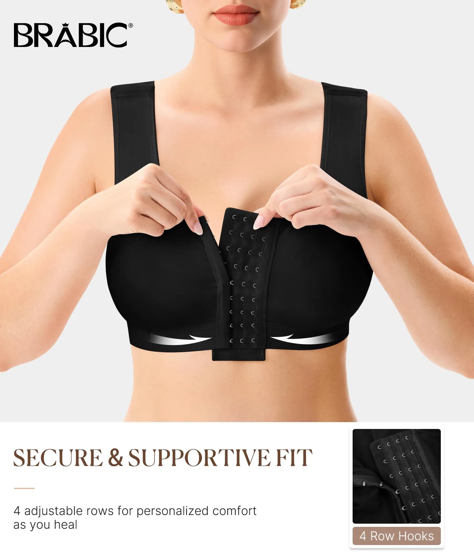 BRABIC Women Front Closure Post Surgery Compression Bra for Mastectomy, Small Black | High Support Recovery Support thumbnail 4