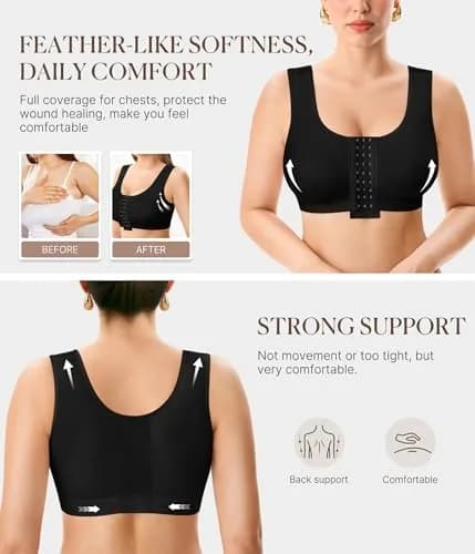 BRABIC Women Front Closure Post Surgery Compression Bra for Mastectomy, Small Black | High Support Recovery Support thumbnail 2