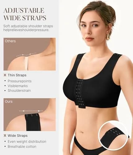 BRABIC Women Front Closure Post Surgery Compression Bra for Mastectomy, Small Black | High Support Recovery Support thumbnail 3