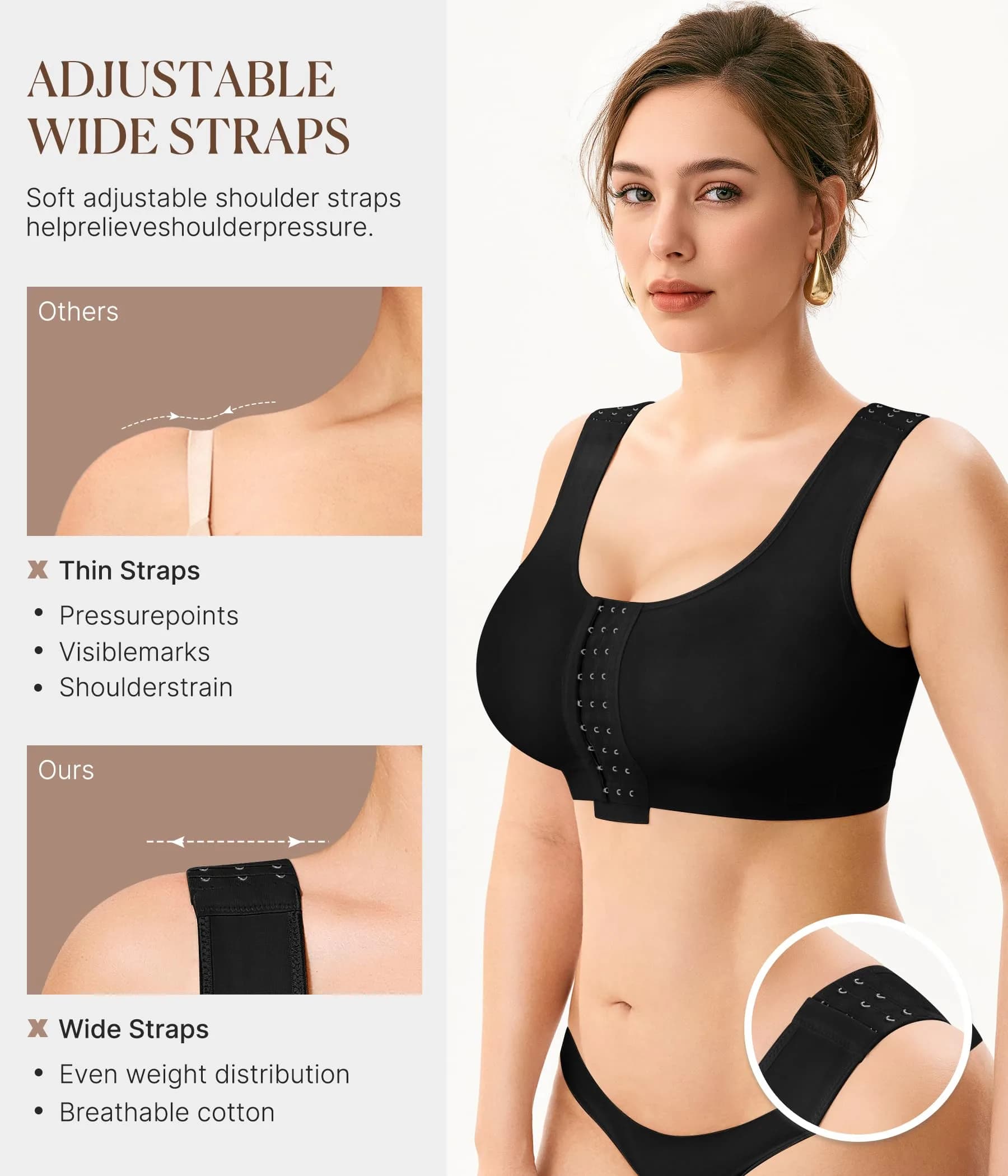 BRABIC Women Front Closure Post Surgery Compression Bra for Mastectomy, Small Black | High Support Recovery Support thumbnail 3