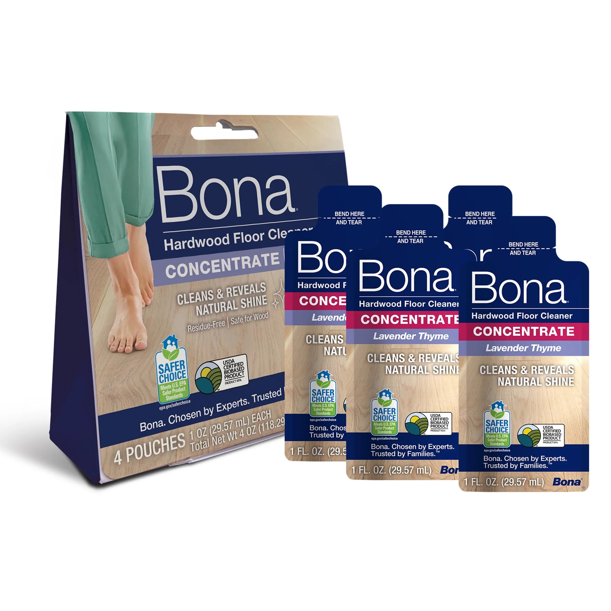 Bona Hardwood Floor Cleaner Concentrate, Lavender Thyme Scent, 1 fl oz (30ml) x 4 Pack | pH-Neutral Formula for Residue-Free Cleaning — Multi-surface