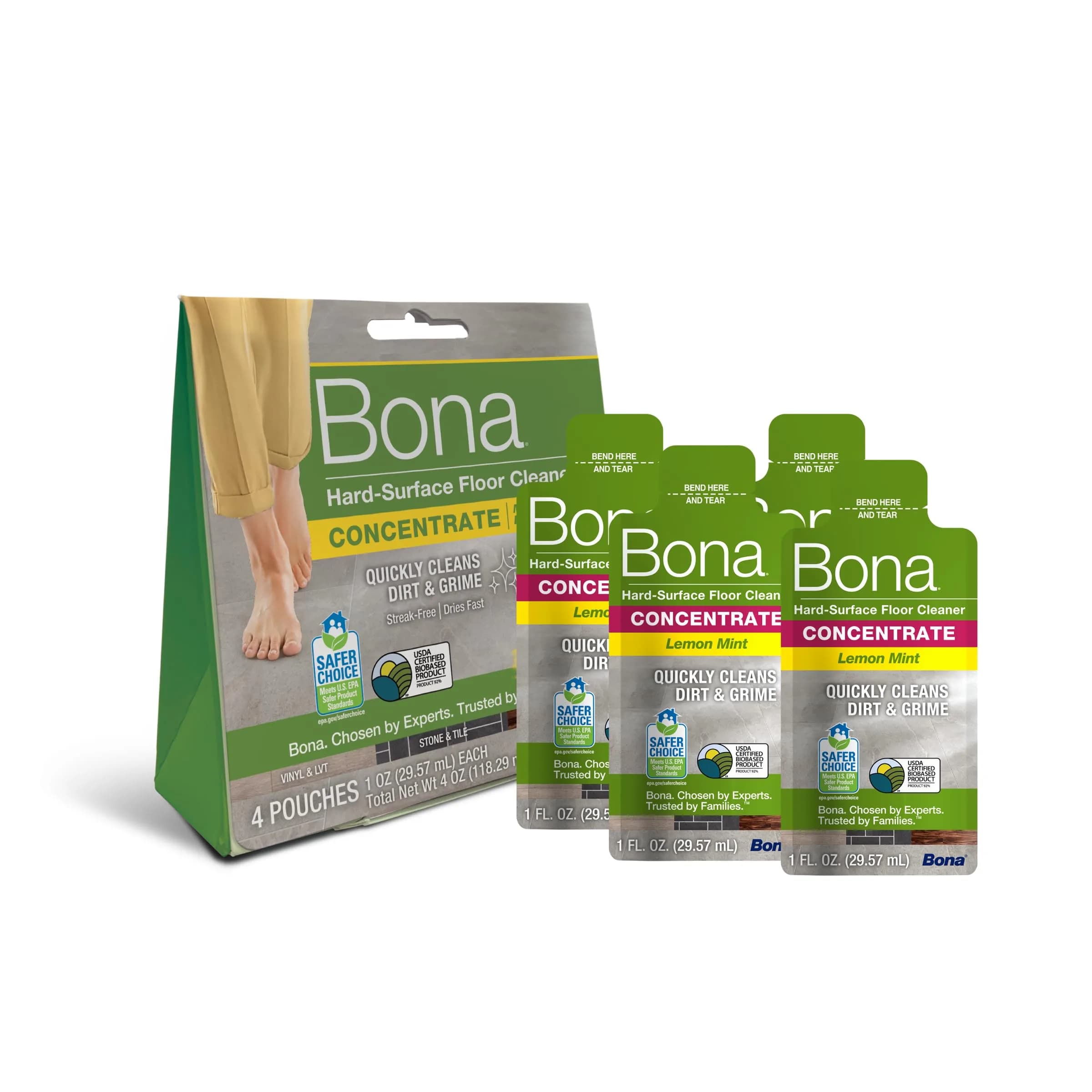 Bona Multi-Surface Floor Cleaner Concentrate Lemon Mint Scent 4 fl oz (Makes 128 fl oz Total) | pH Neutral Formula for Stone, Tile, Laminate, Vinyl, Sealed Hardwood